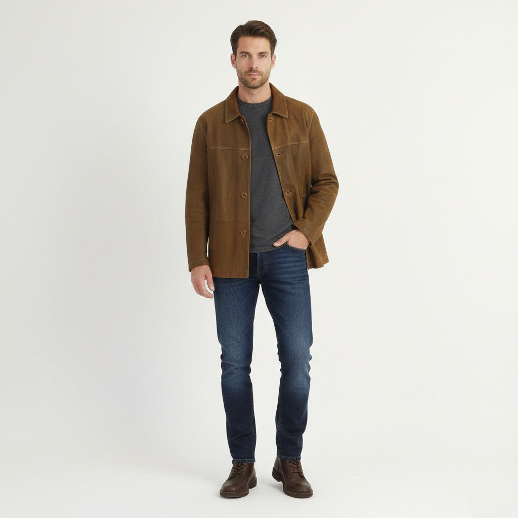 Milestone Men 50 M Jacket Brown Goat Leather Detailed Buttons Classic Top