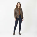 Zoomp Women M (S) Jacket Brown  Leather Vintage Biker Full Zipper Pilot Top