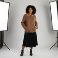 Gelco Women 16 44 XL Jacket Brown Boho Single Breasted Fur Collar Warm  Abstract Print  Vintage Top