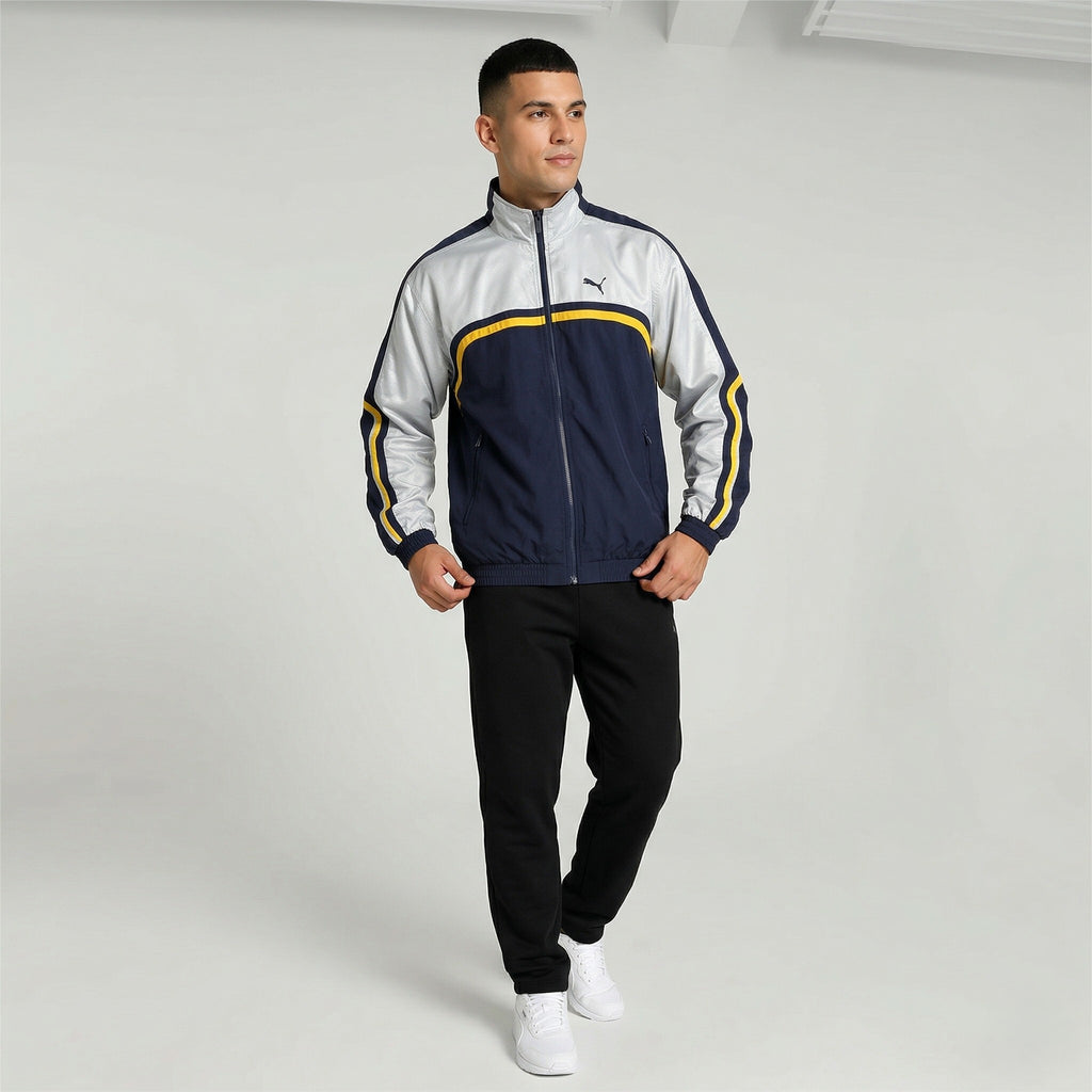 Puma Uomo M Bomber Giacca Navy Argento Vintage Full Zip Nylon Track Top