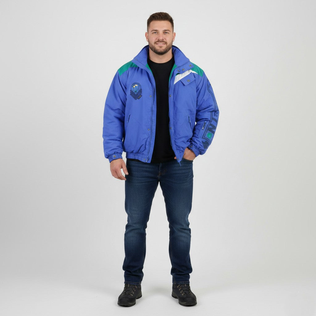 Allsport Men 50 XL Jacket Blue Full Zipper Air Commander Microfibre 2000 Shoulder Pads Padded Vintage 90s Top