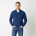 Nike Men L Sweater Navy Long Stretch Cotton Wool Blend Zip Up Cardigan