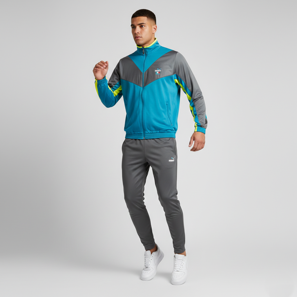 Puma International Men 38 S Sweatshirt Turquoise France Vintage Zip Up Tracksuit Top