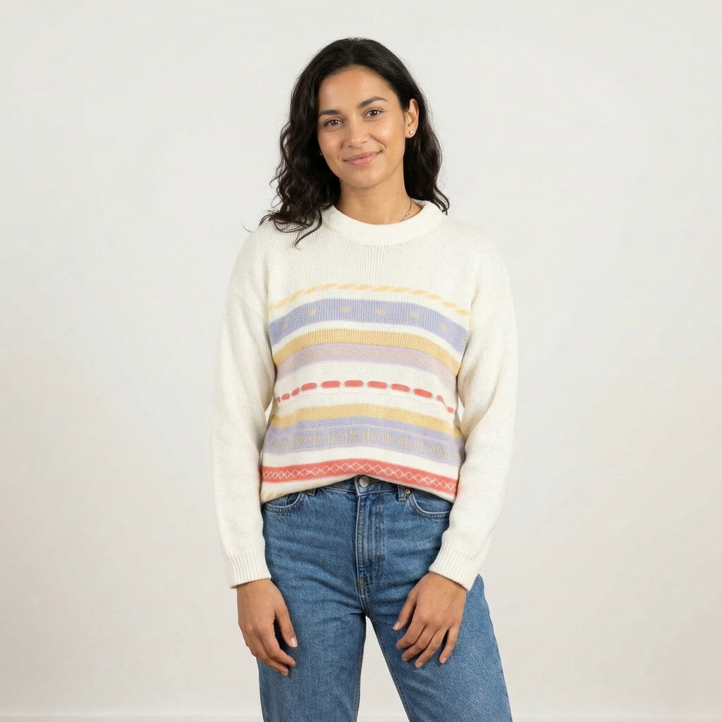 Guy Frager Women M Jumper Beige Acrylic Knit Long Made in UK Casual Sweater
