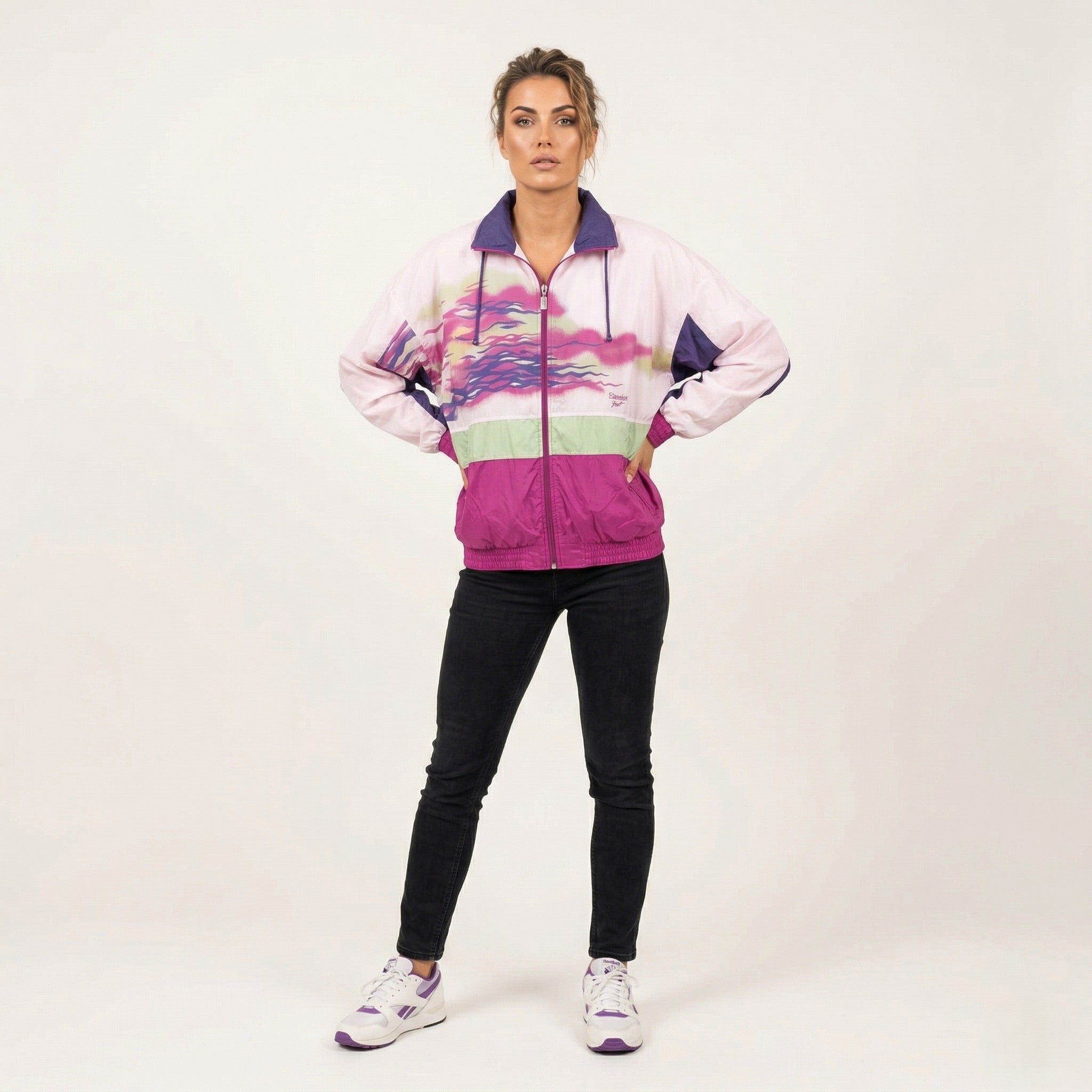 Triumph Women M Jacket Pink Nylon Vintage Sportswear Waterproof Zip Up Festival Track Top