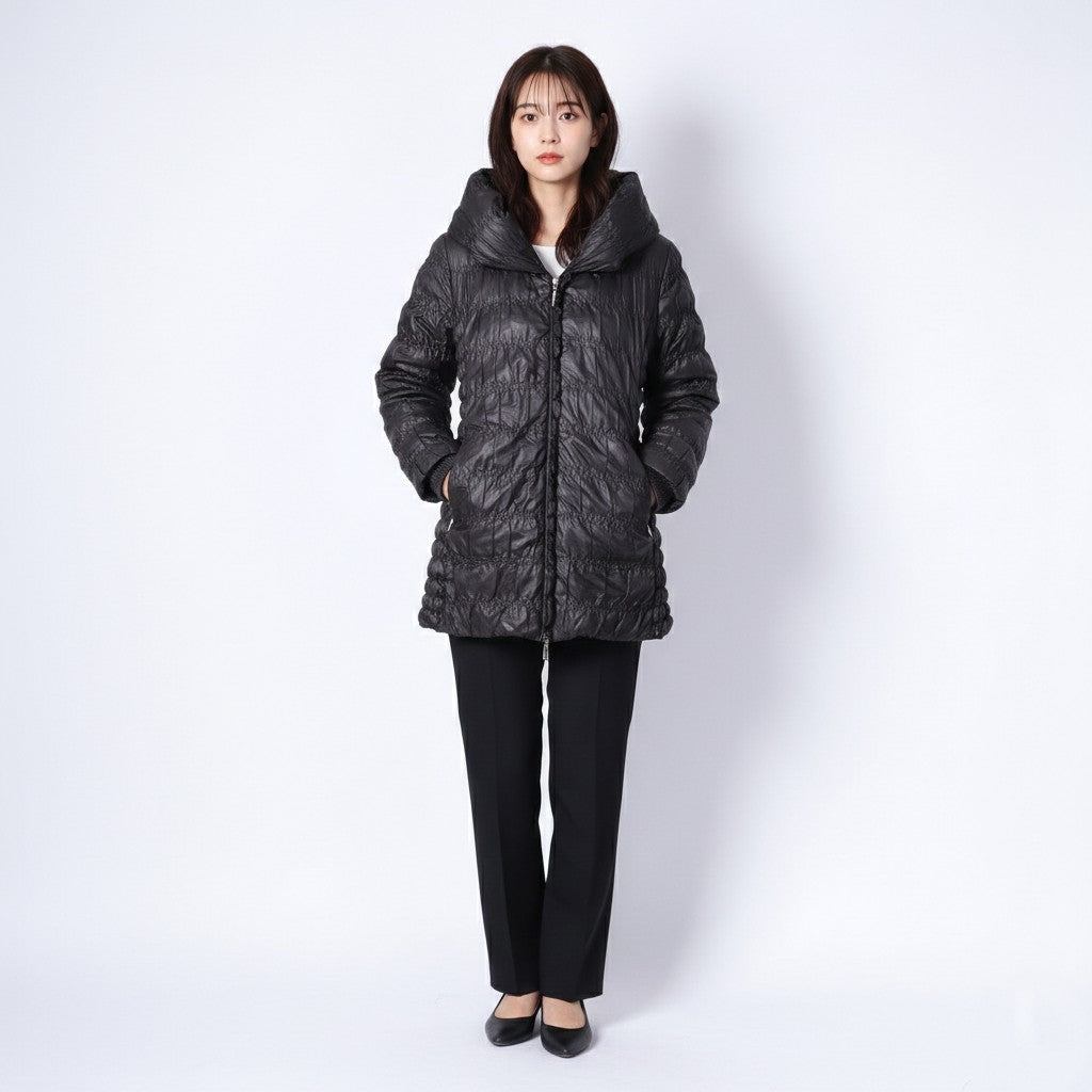 Feyem Women M (S) Down Jacket Black Long Full Zipper Quilted Made in Italy