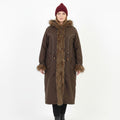 Ozzo Women XXL Coat Jacket Brown Padded Fur Hood Pockets Nylon Vintage Top