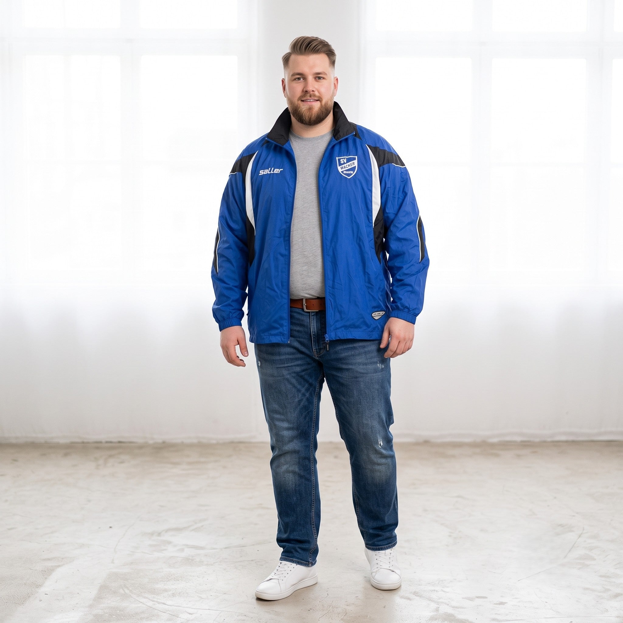 Saller Men XL Jacket Blue Nylon Waterproof Athlets Hidden Hood Zip Up Top