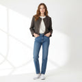 Jaeger Women 14 Blazer Grey Wool Vintage Shoulder Pads Cropped Jacket