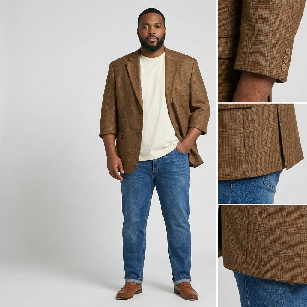 Otto Berg Fashion Mens 27 54 XL Blazer Mustard Single Breasted Wool Check Palazzo Top