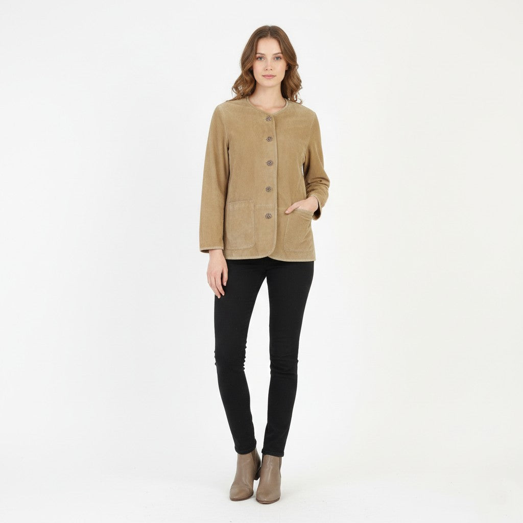 Distler Women 36 S Jacket Beige Leather Suede Vintage German Tyrol Blazer