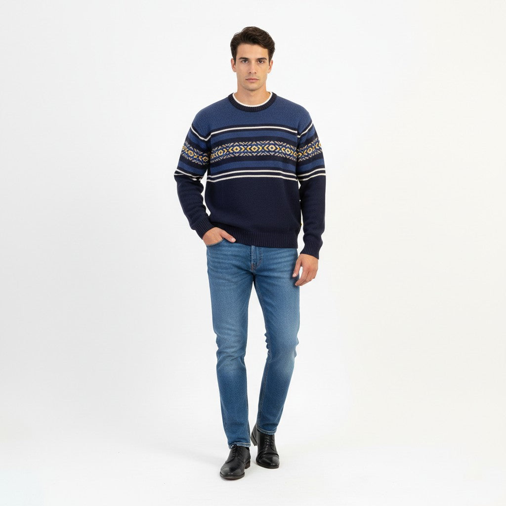 Chaps Ralph Lauren Men L Jumper Navy Cotton Vintage Hand Framed Crew Neck Sweater