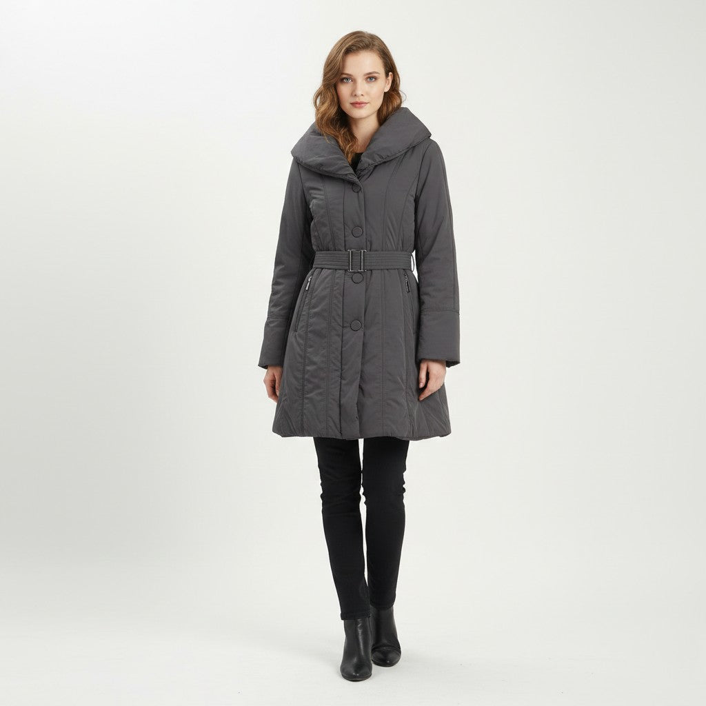 Fuchs Schmitt Woman 12 38 M Jacket Gray Full Zipper Belt Padded Vintage Pockets Coat