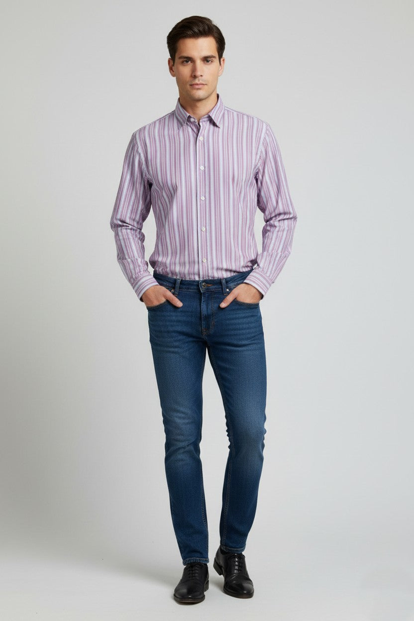 Jaeger Mens S Casual Shirt Striped Multi Detailed Button Cotton Long Sleeve