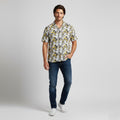 Vailent Pure Men L Casual Shirt White Viscose Sun Printed Skull Short Sleeve Top