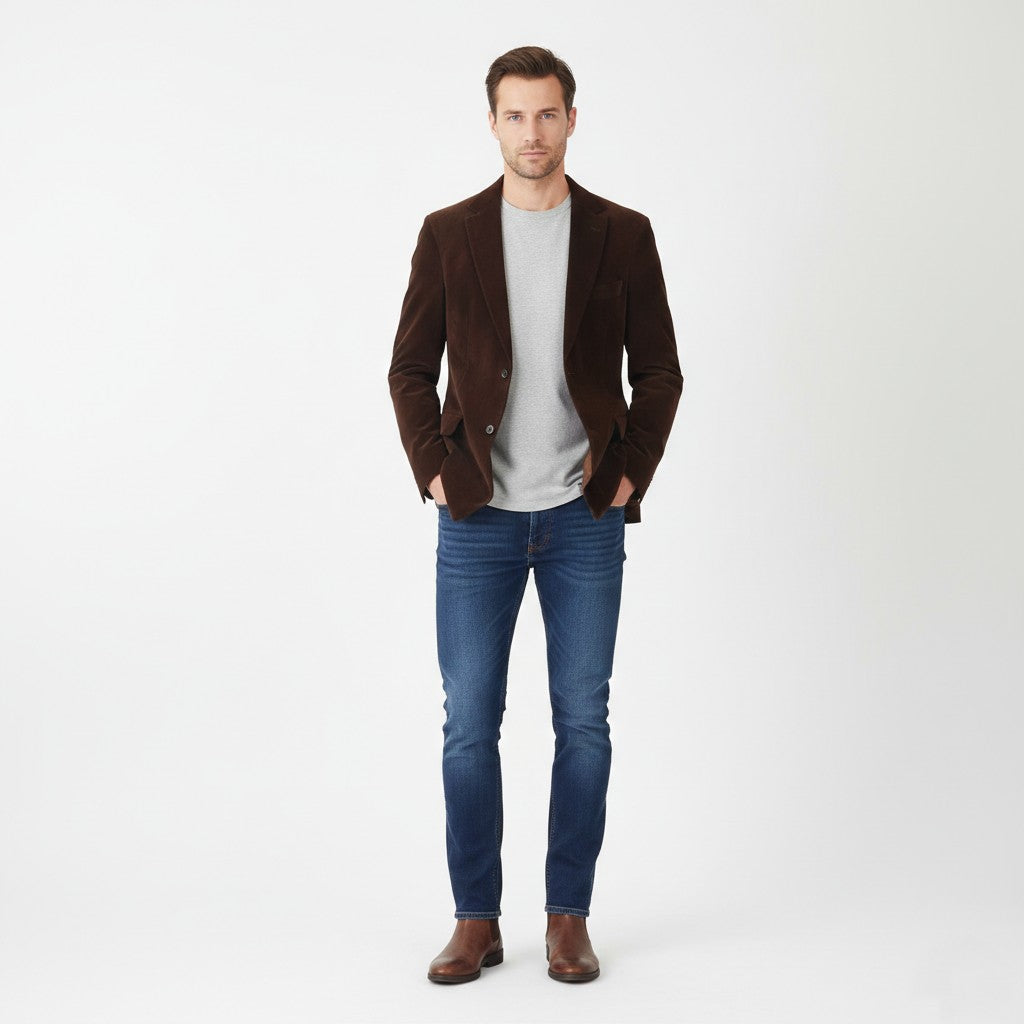 Hugo Boss Men 48 38 Blazer Brown Cotton Shiny Velvet Brtolucci Vintage Single Breasted Jacket