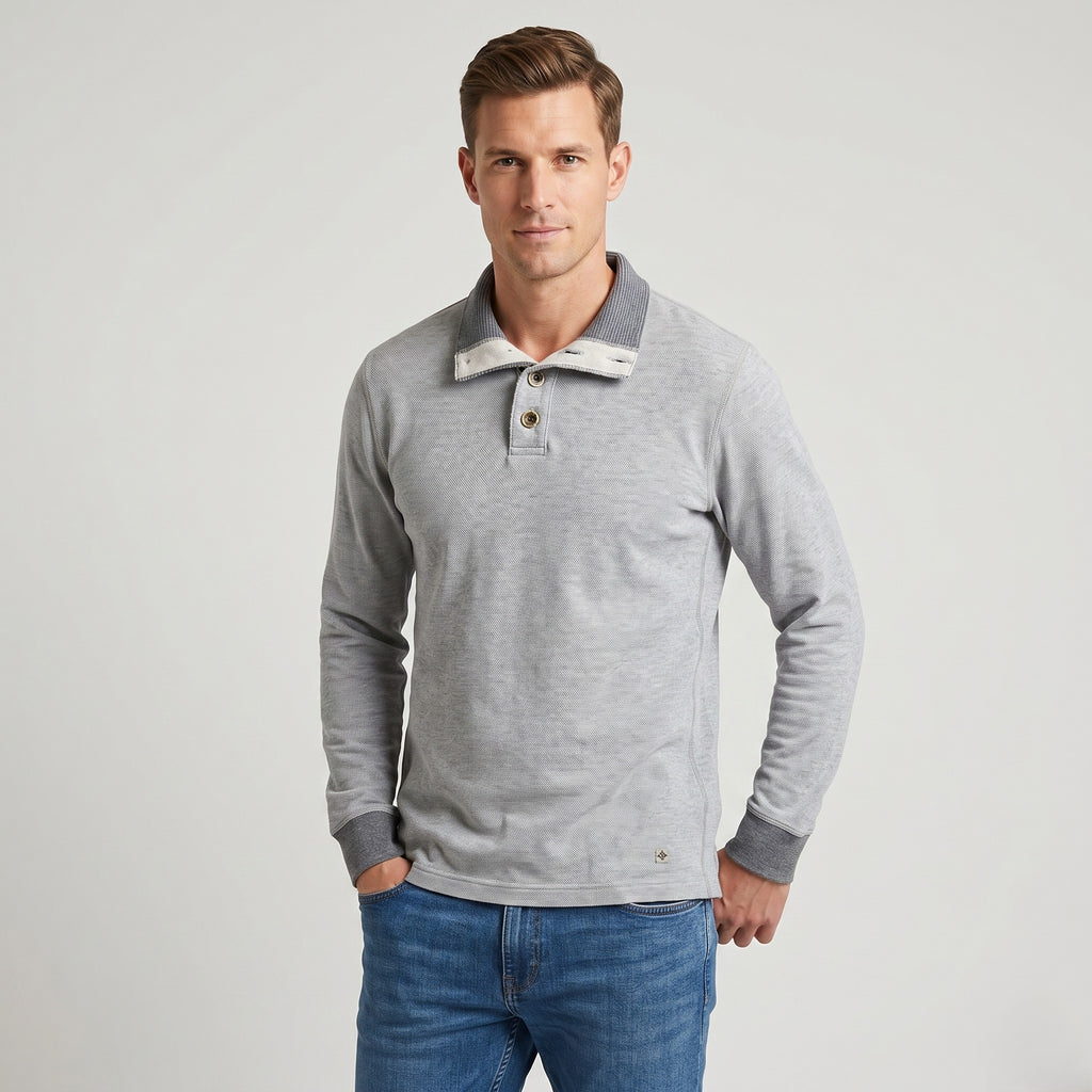 Hugo Boss Orange Men XL Polo Shirt Gray Cotton Long Sleeve Detailed Buttons Top
