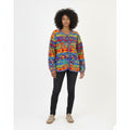 Vintage Women XL Fleece Top Multicoloured Oversize Buttoned Vintage Sweatshirt