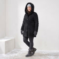 Saki Women 38 XL Coat Black Leather Hooded Acrylic Fur Lined Single Breasted Top
