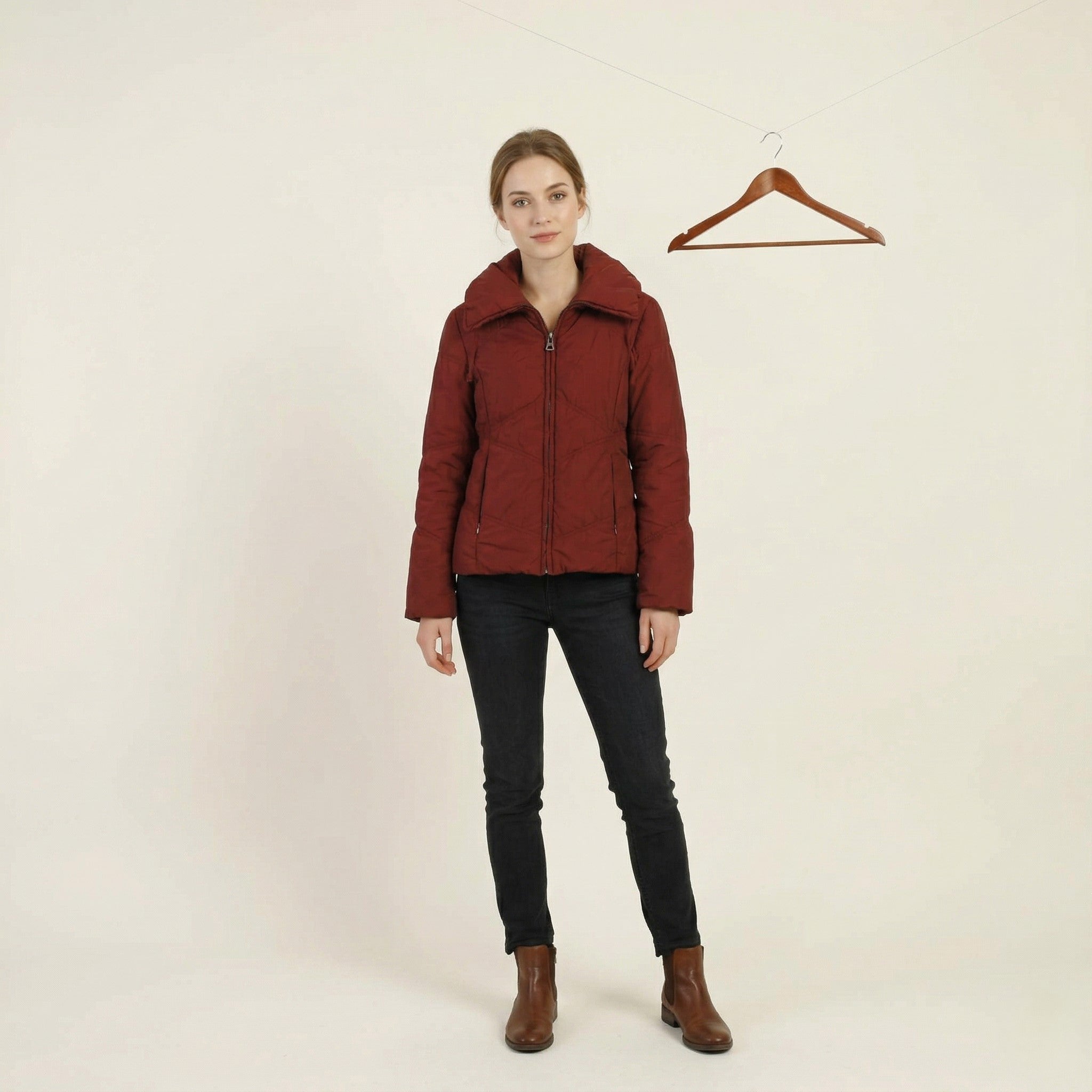 Silvian Heach Women S Jacket Burgundy Nylon Shiny Zip Up Cropped Top