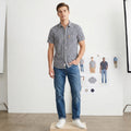 Armani Jeans Men XL (L) Casual Shirt Navy Check Cotton Crinkled Thin Fabric Top