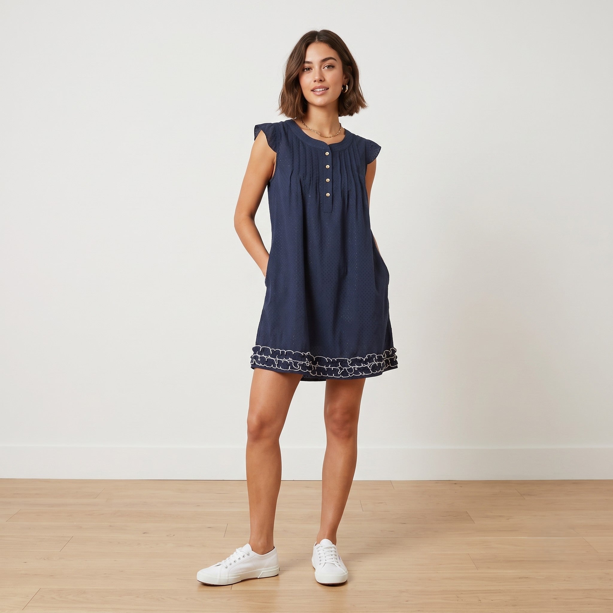 Darimeya Women S/M Mini Dress Navy Summer Sweet Boho Tunic