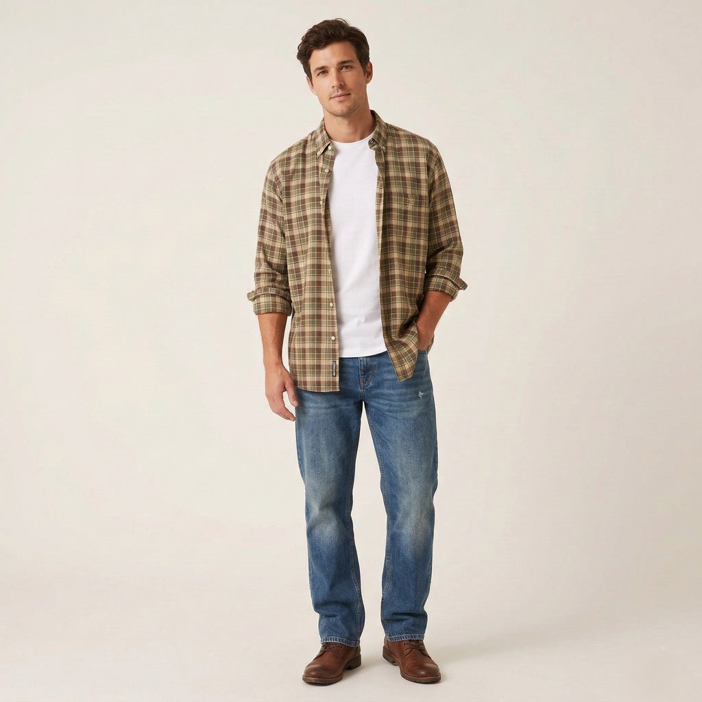 GANT Men L Casual Shirt Green Check Cotton Cape Cod Twill E-Z FIT Long Sleeve Top