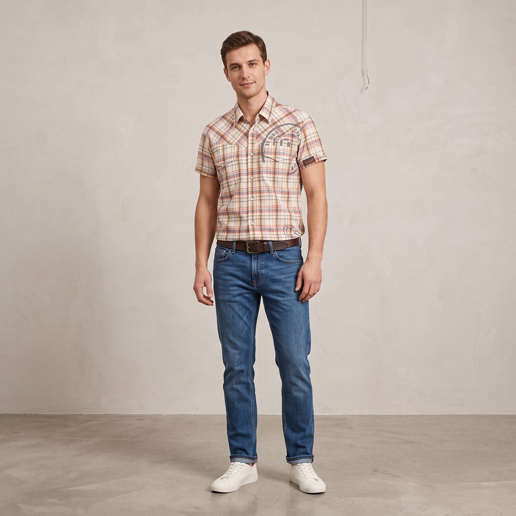 G-Star Raw Men XL (L) Casual Shirt Multicolour Check Cotton Snap Pocket Slim Fit Top