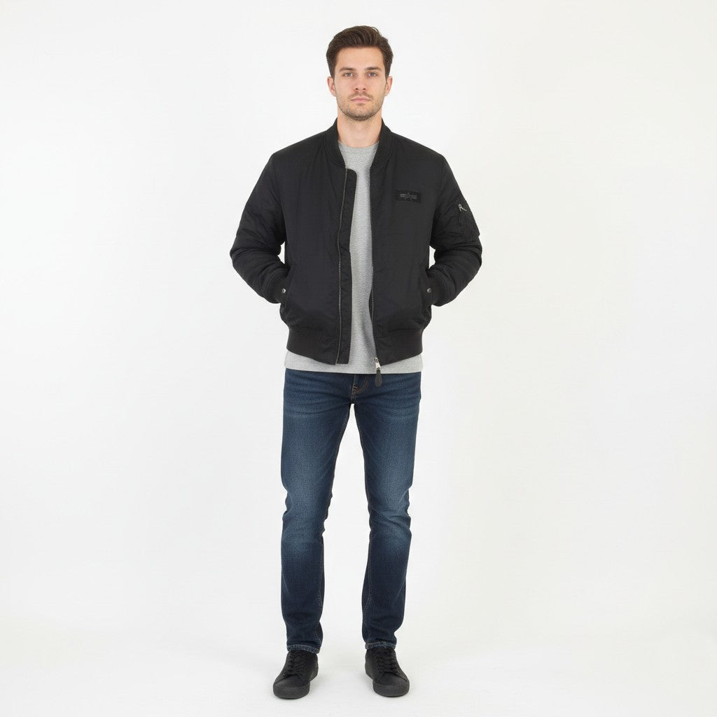 Alpha Industries Inc Men XL Jacket Black Nylon Military Full Zipper Bomber Casual Top