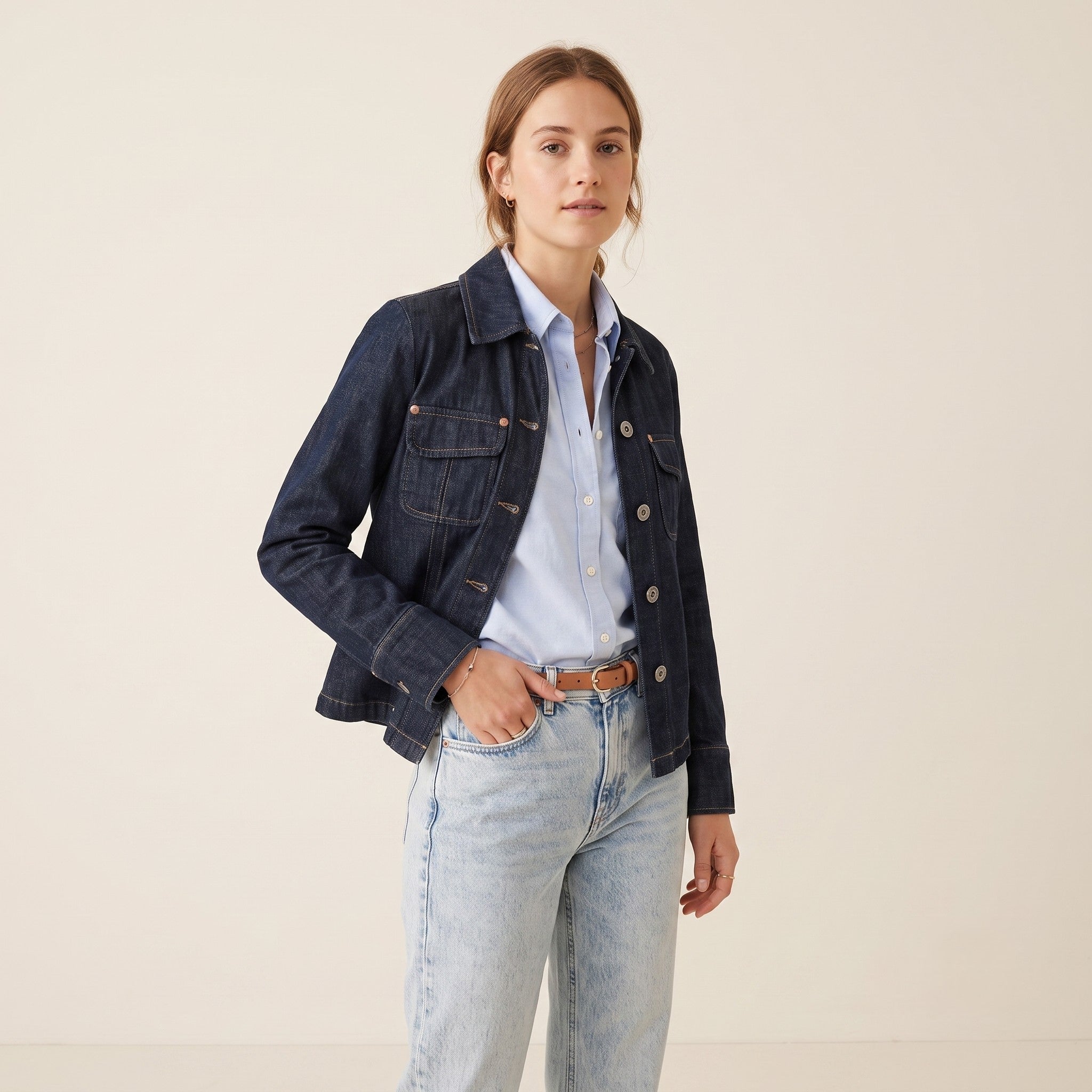 NEXT Women 10 38 S Denim Jacket Navy Cotton Jeans Pockets Buttoned Top
