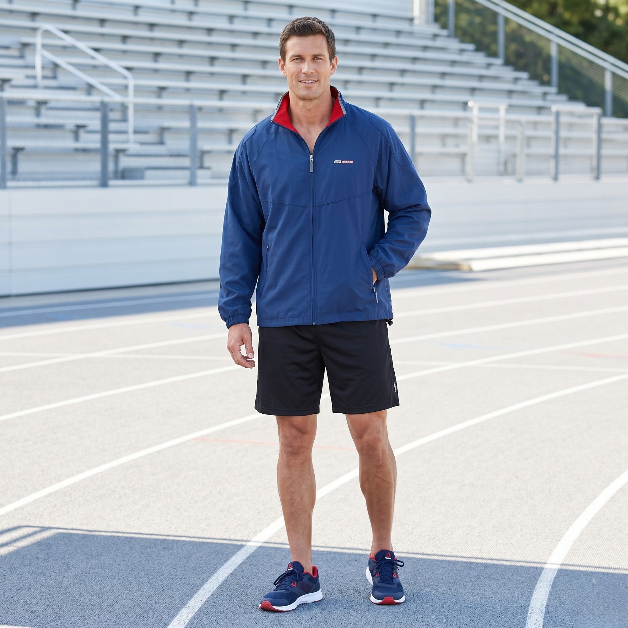 Reebok Traning Men XL Jacket Navy Vintage Full Zipper Activewear Sport Top