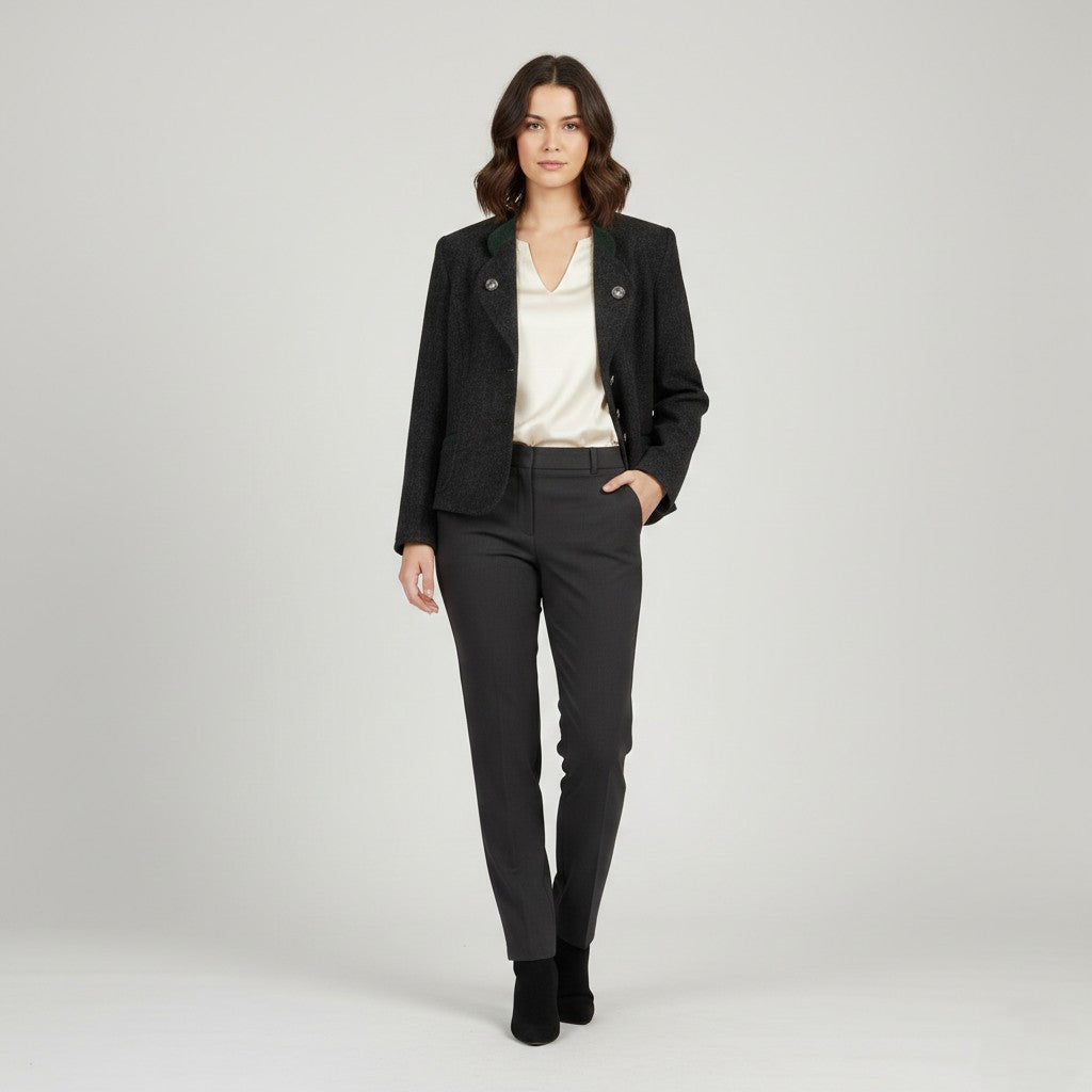 Alphorn Trachtenmode Women 40 M Blazer Gray Wool Tyrol Austria Cropped Jacket