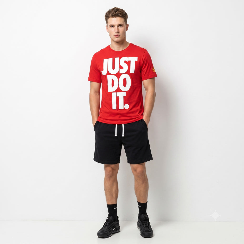 Nike Men L  T- Shirt Red Cotton Just Do It Manchester United Graphic Top