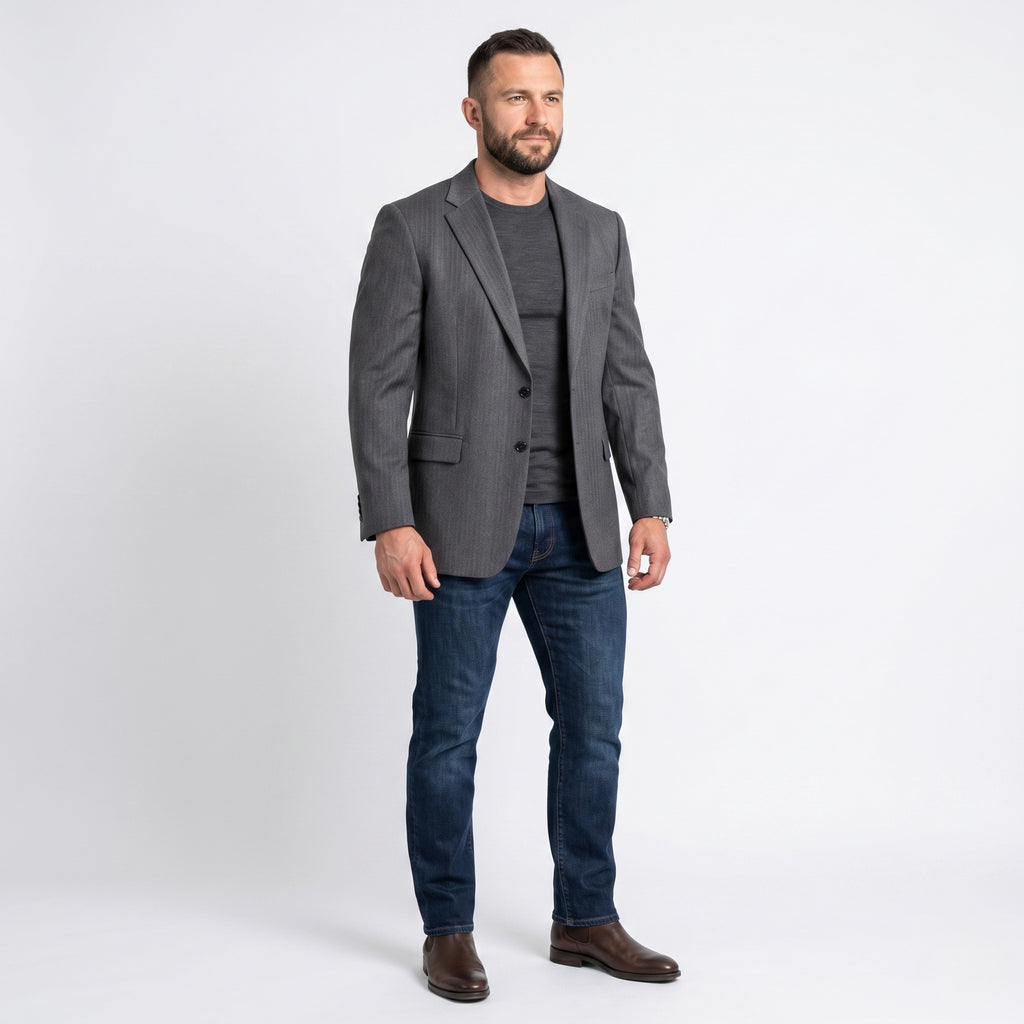 Jaeger Men 42 Blazer Charcoal 100% Wool Mayfair Single Breasted Jacket