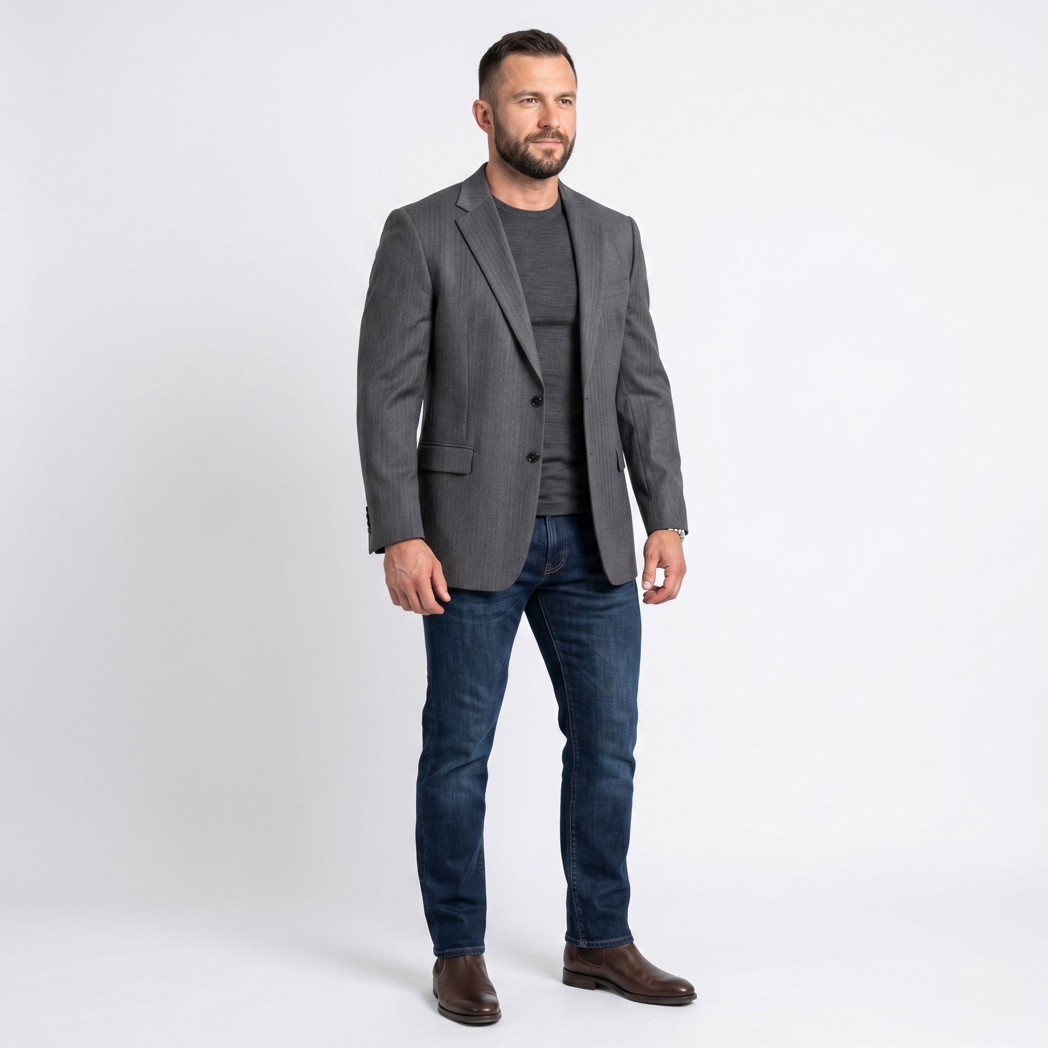 Jaeger Men 42 Blazer Charcoal 100% Wool Mayfair Single Breasted Jacket