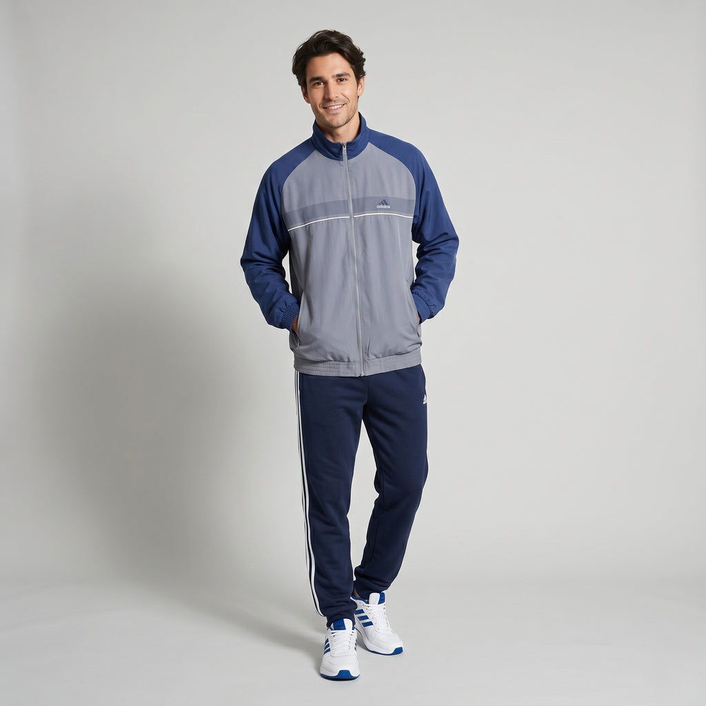 Adidas Men L Jacket Navy Gray Vintage Full Zipper 90s Lightweight Sportswear Top