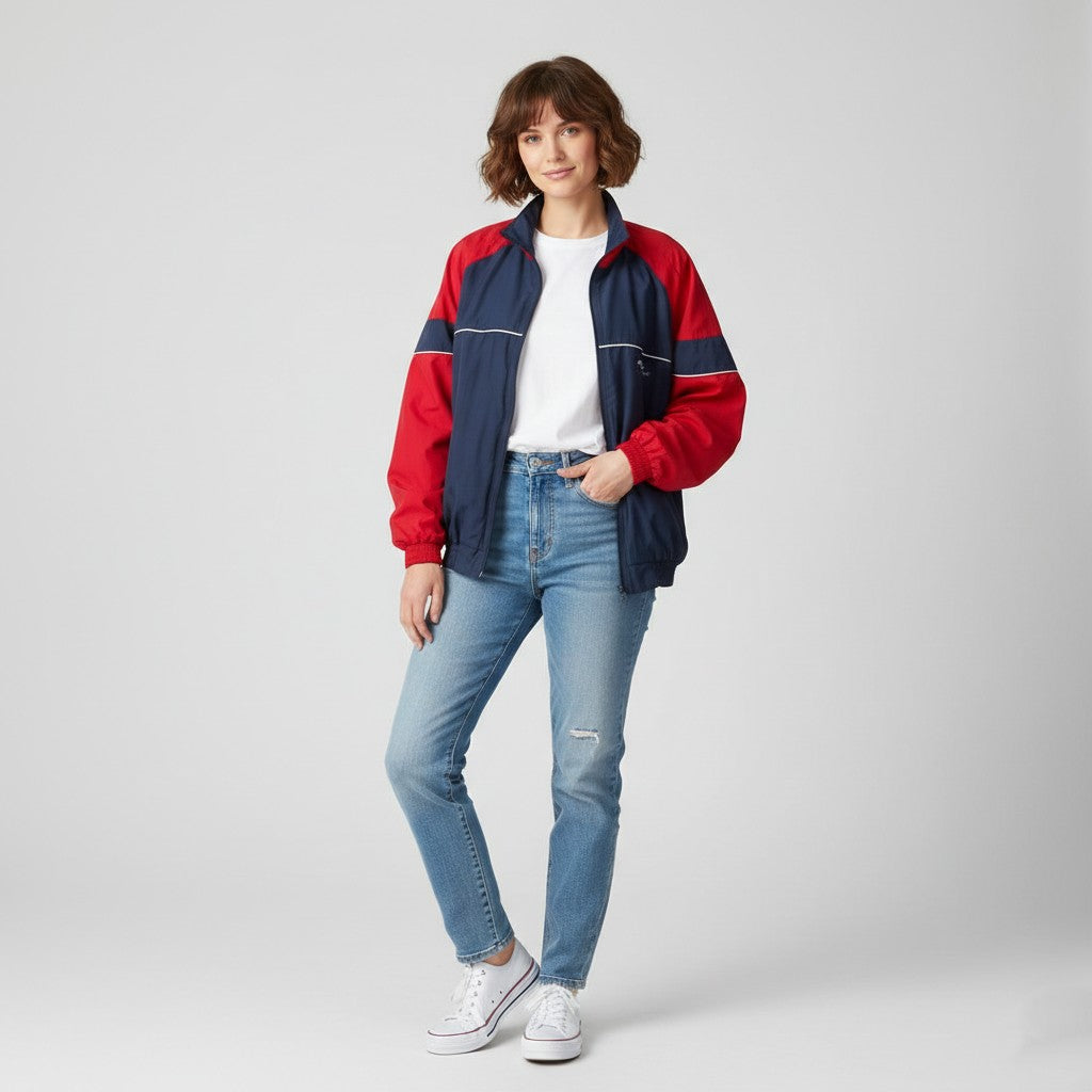 Mars Sportsline Women 36 S Jacket Navy Vintage Bomber Zip Up Track Top