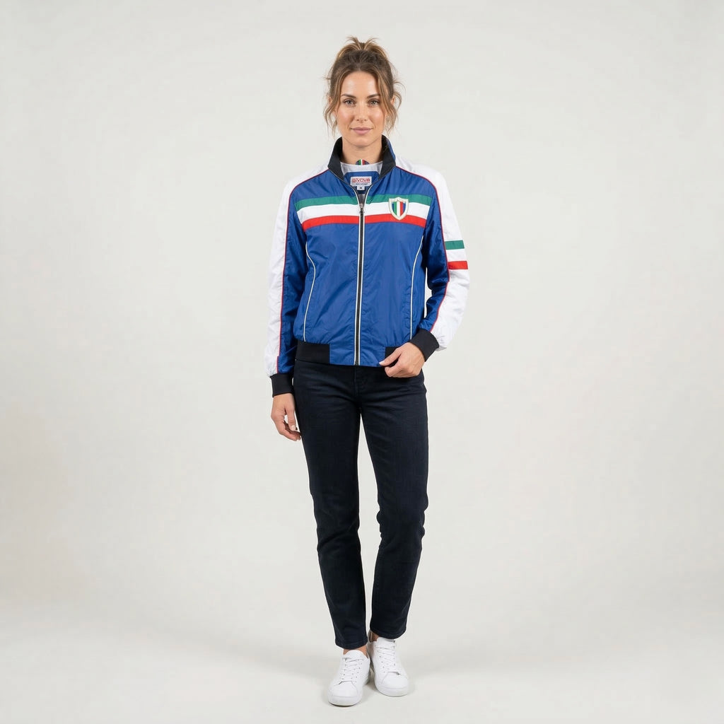 OVER-D Development Women L Jacket Navy Shiny Full Zipper Made in Italy Top