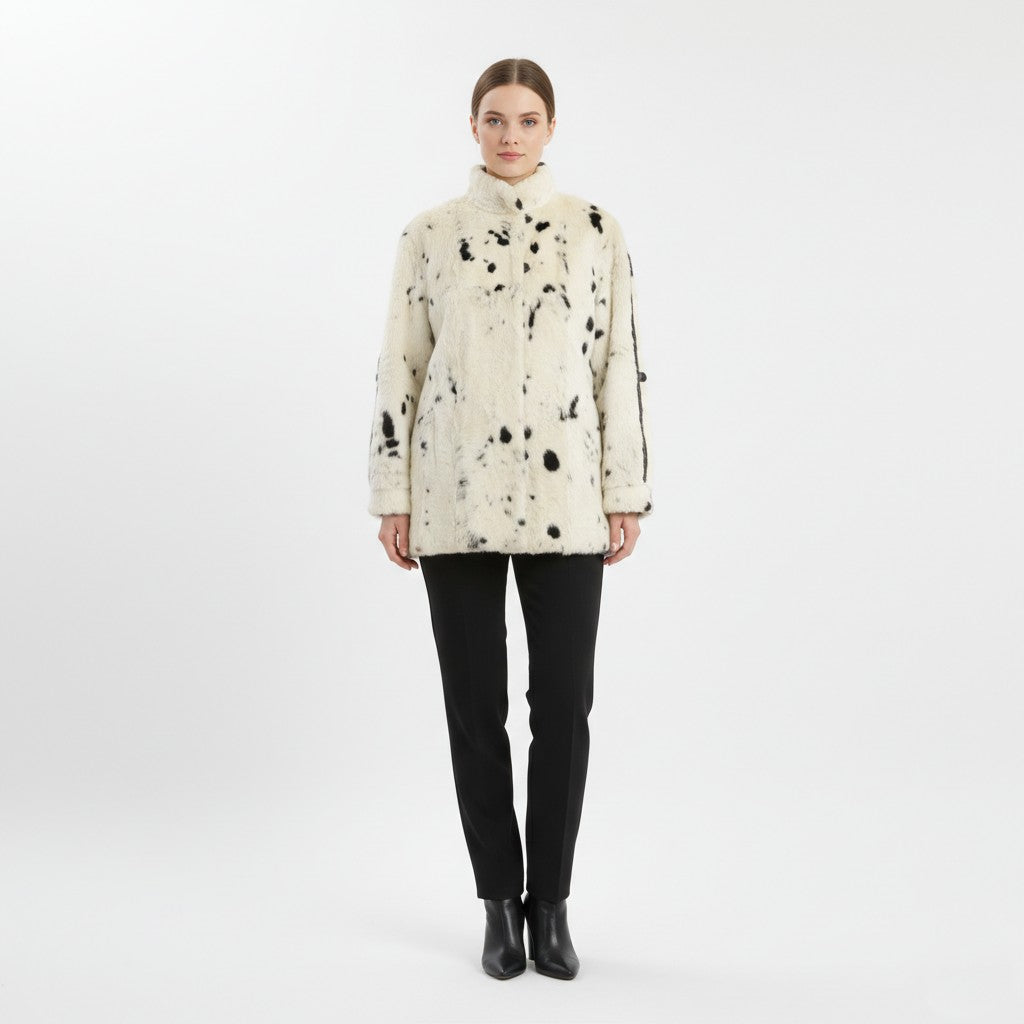 Wyhid Pelze Women L Jacket Beige Spotty Fut Leather Buttoned Boho Top