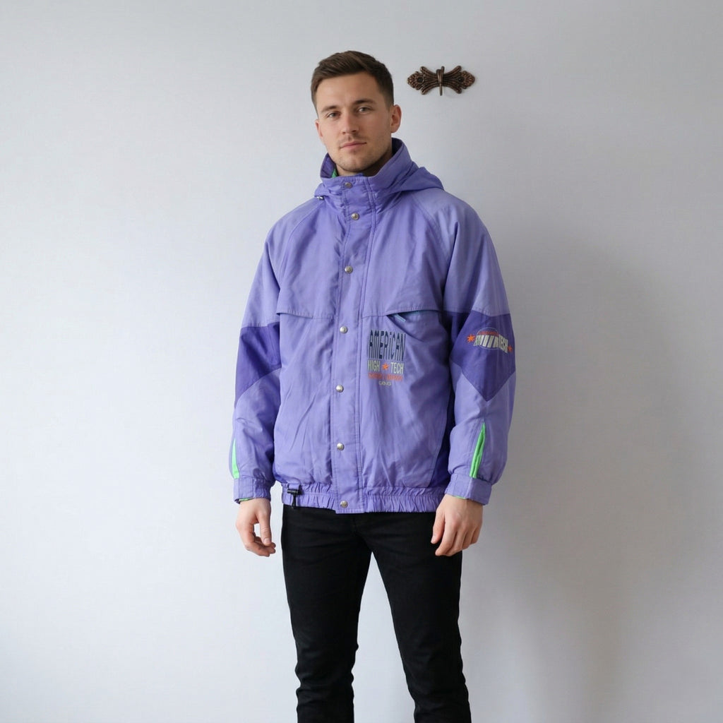 American Clothing Company Mens S Jacket Purple High Tech Full Zipper Hooded Retro Top