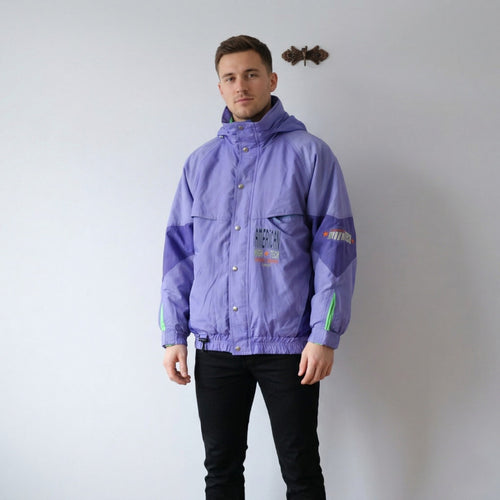 American Clothing Company Mens S Jacket Purple High Tech Full Zipper Hooded Retro Top