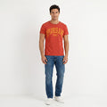 Replay Men M Shirt Orange Graphic Cotton Crew Neck Blue Jeans Summer Top