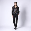 Star Collection Women 38 S Jacket Black Gold Leather Snaps Lace Shoulder Pads Top