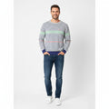 Armani Jeans Men XL Jumper Grey Cotton Striped Crew Neck Light Sweater