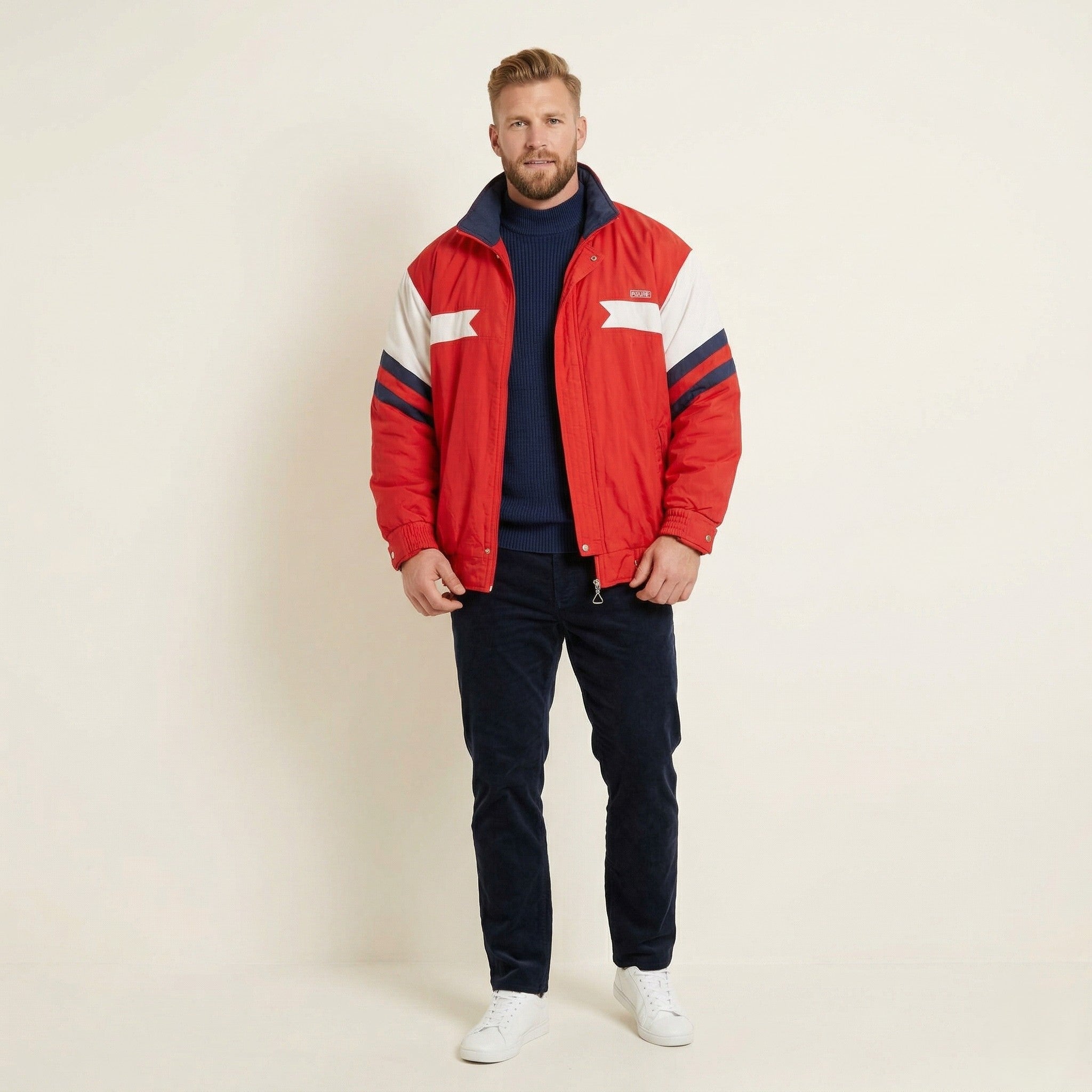Puccini Men 57 L Jacket Red Ski Racing Vintage 80s Padded Full Zipper Retro Top