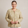 Mac Scott Women XL Blazer Green 100% Linen Floral Shoulder Pads Retro Full Zip Top