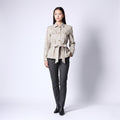 Sarah Kern Women 36 S Jacket Beige Leather Floral Belted Single Breasted Top