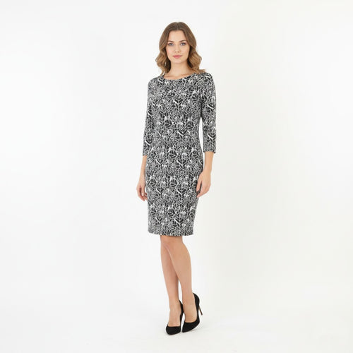 Armani Jeans Woman 42 M Dress Black Flower Print Long Sleeve Back Zipper Crew Neck Cotton