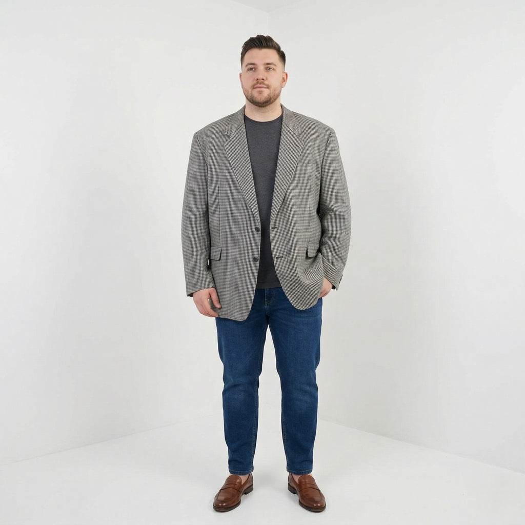Skopes Men 54 XXXL Blazer Gray Herringbone Vintage Wool Single Breasted Jacket