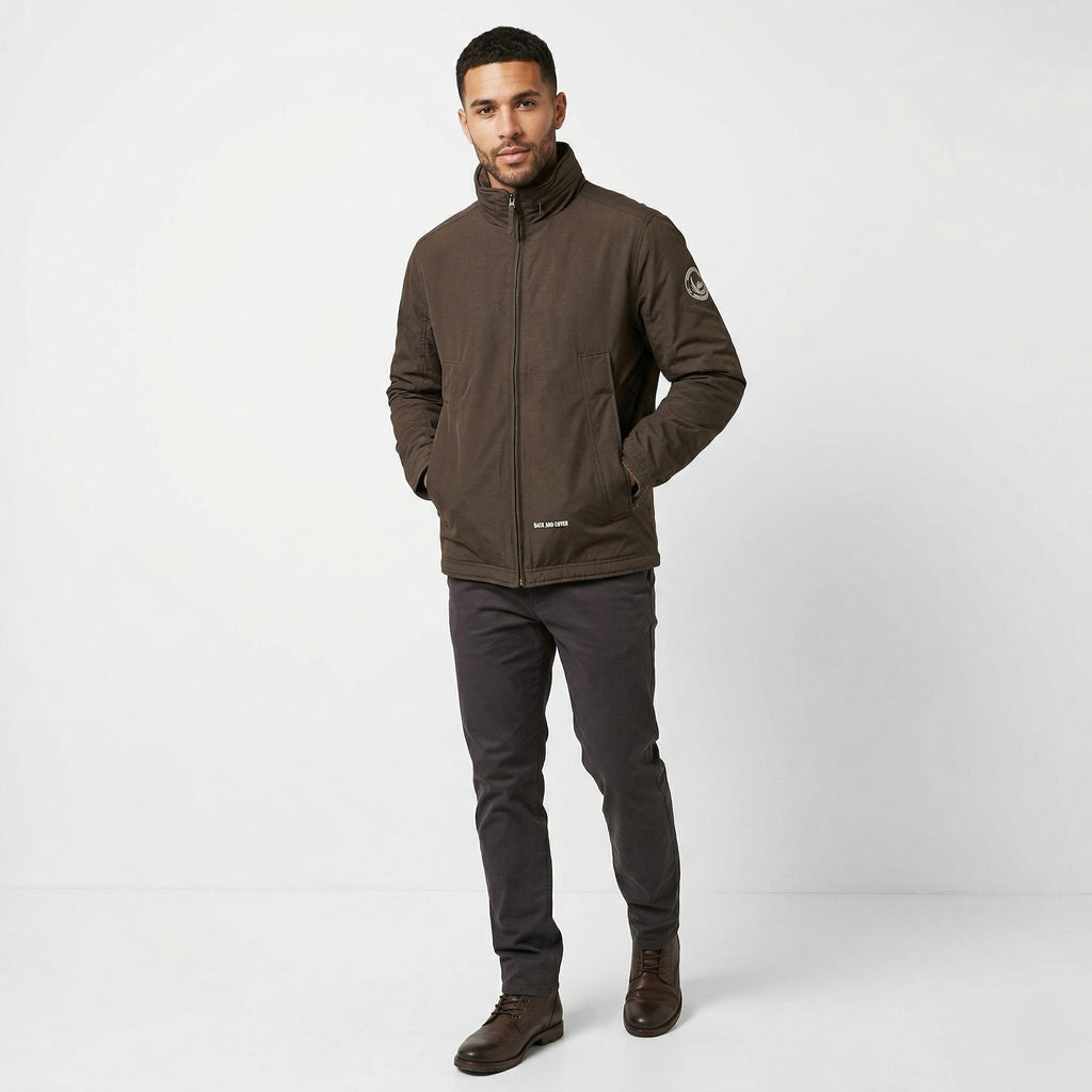 Duck And Cover Men M Jacket Brown Shiny Padded Full Zipper Outdoor Hood Top